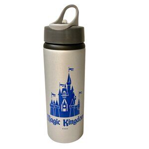 Vintage Disney Magic Kingdom Metal Water Bottle Cinderella Castle Gray Blue 25oz